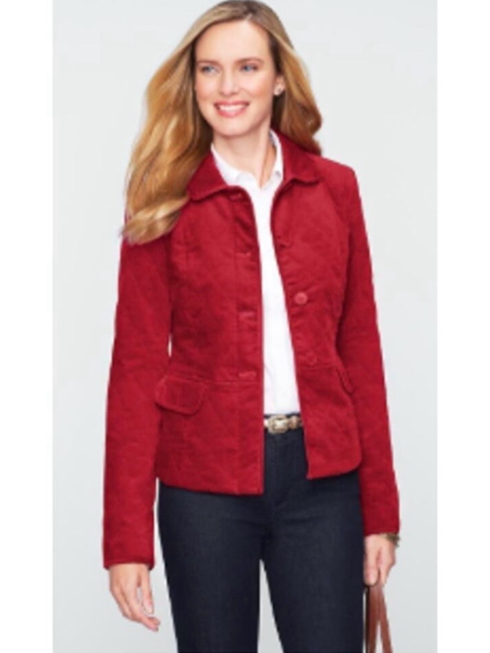 Talbots Red Quilted Button-Front Jacket Classic Holiday Red Size 6 Petite